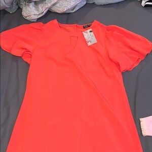 Medium coral dress bell sleeves